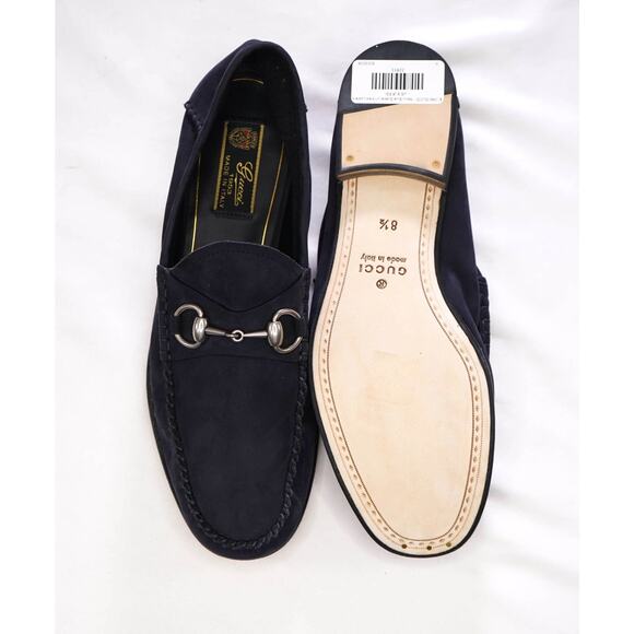 $1,090 GUCCI - Navy Blue Suede Unlined Venetian Loafers - US 9 (8.5G)